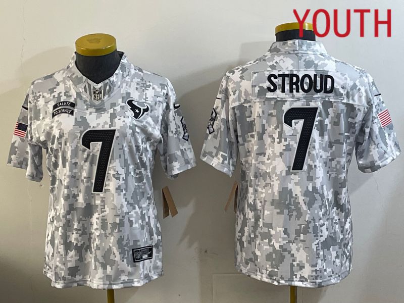 Youth Houston Texans #7 Stroud Nike Arctic Camo 2024 Salute to Service Limited NFL Jersey style 1